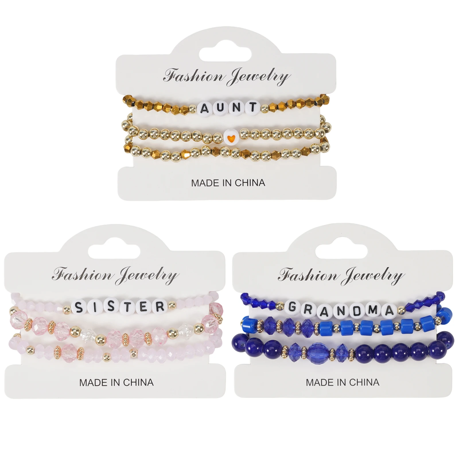 Bohemian Aunt Sister Grandmother Letter Bracelet Elastic Stacked Bracelet