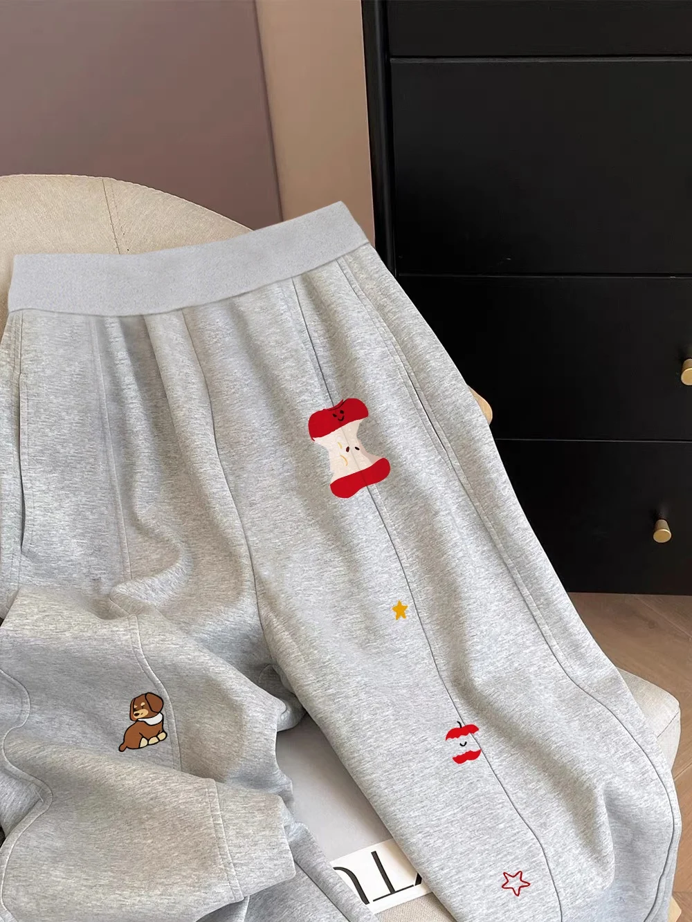 ريترو اي فيتي طباعة سراويل تقليدية مستقيم الساق Spor ex ربيع الخريف الكورية Sle مكافحة الشيخوخة تنوعا فضفاضة تناسب