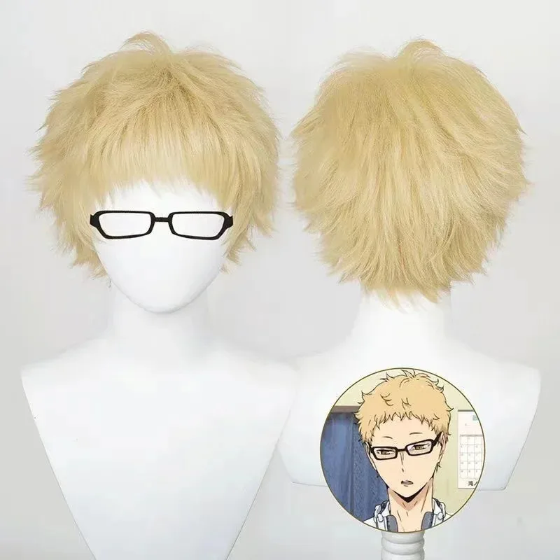 Peluca de Anime Haikyuu Kei Tsukishima, disfraz de voleibol, pelucas para fiesta de Halloween de alta calidad