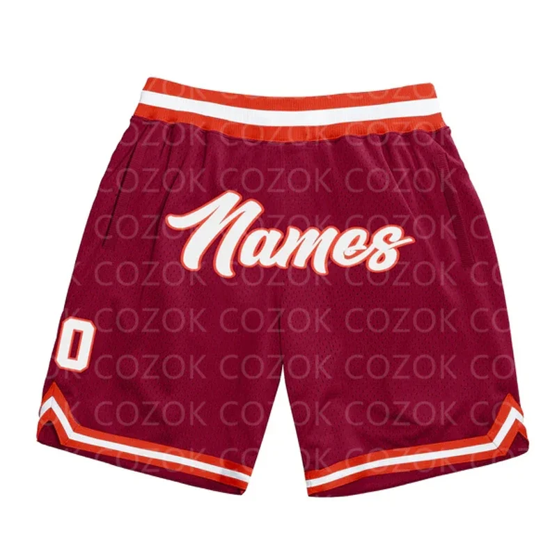 Pantalones cortos de baloncesto personalizados para hombre, Shorts de playa de secado rápido, estampado 3D, color rojo oscuro