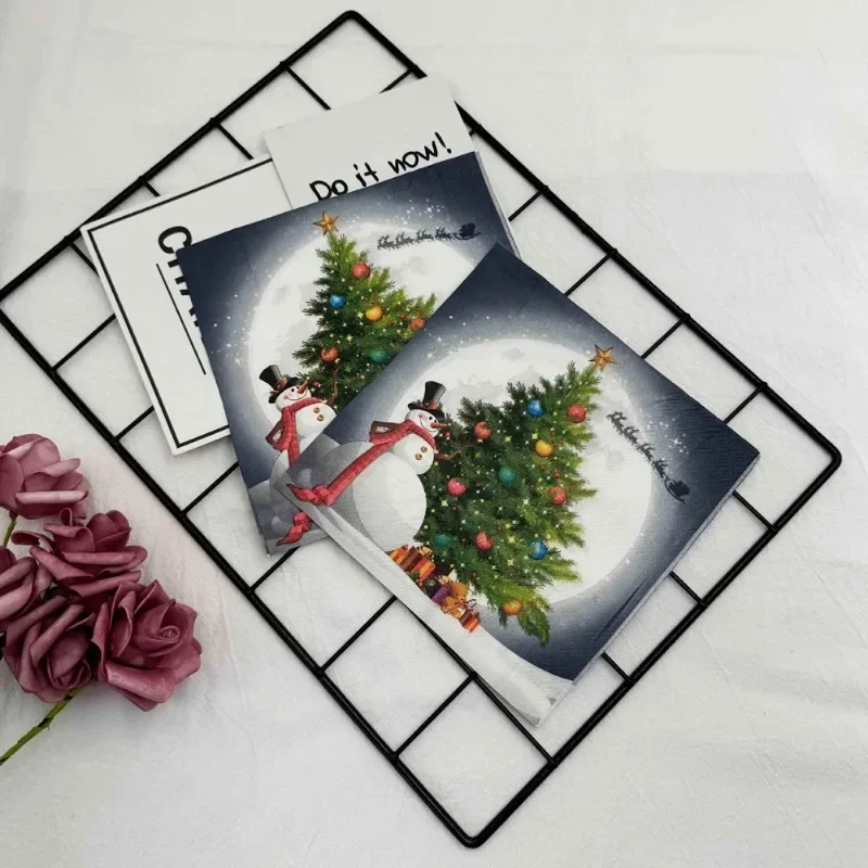 20p Christmas Party Decoration Paper Christmas Tree Snowman Printed Napkin Christmas Element Wine Glass Flower Paper Placemat