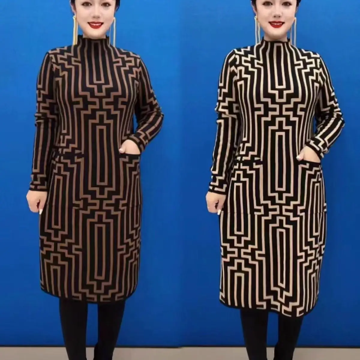 Loose New Thick Long Mom\'s High-end Age Reducing Western-style Knee Length Bottom Dress
