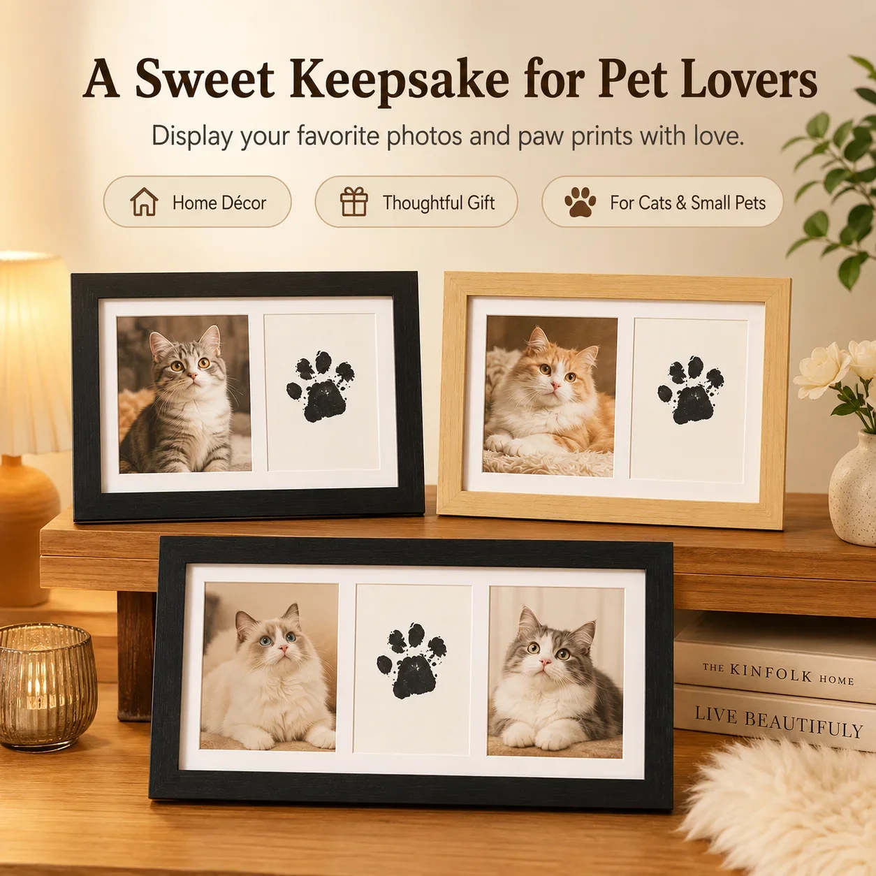 Pet Paw Print Keepsake Frame, No Ink Dog Cat Footprint Photo Display Memorial Gift Home Decor