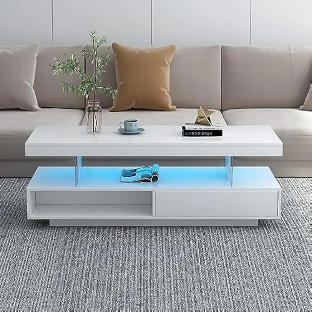

Белый журнальный столик с местом для хранения вещей, светодиодные журнальные столики для гостиной, журнальный столик со светодиодной подсветкой, современный центральный стол с открытым носком