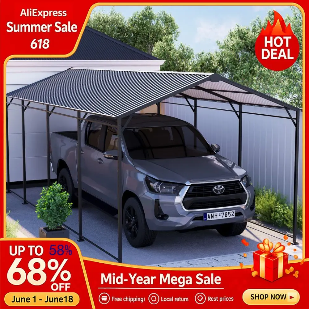 

10x20 Carport with Galvanized Vertical Tile Roof, Heavy Duty Metal Carport Canopy, Outdoor Garage Car Shelter Shade for Custom