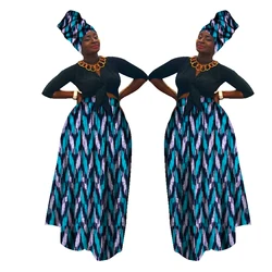 가을 Dashiki 아프리카 높은 허리 공 자란 치마 Bazin Riche 아프리카 치마 + Headscarf 2 조각 의류 플러스 크기 WY1270