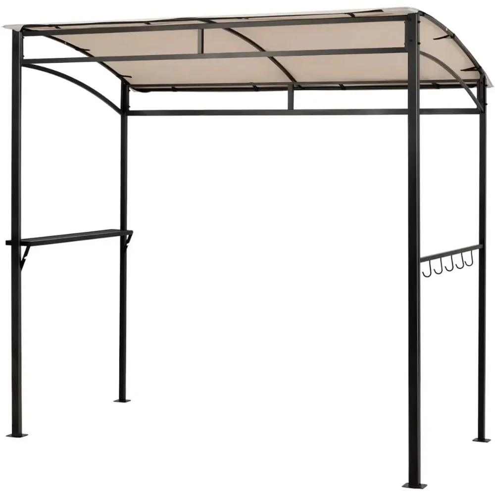 

7ft Grill Gazebo, Patio Barbecue Canopy with Serving Shelf and Storage Hooks, Curved Grill Shelter w/Heavy-Duty Steel Frame