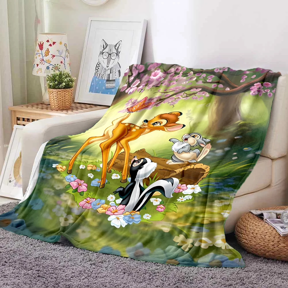 Disney Bambi Fawn Cartoon Flannel Blankets Anime Soft Fluffy Plush Blanket Sofa Office Quilt Throw Picnic Beach Towel  Blankets