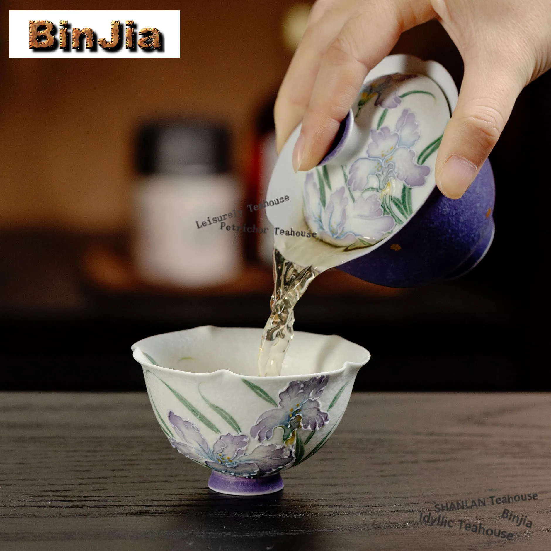 100ml Hand-painted Flower-de-luce Gaiwan Elegant Tea Tureen Tea Bowl With Lid Kit Tea Maker Cover Bowl Tableware Decoration Gift