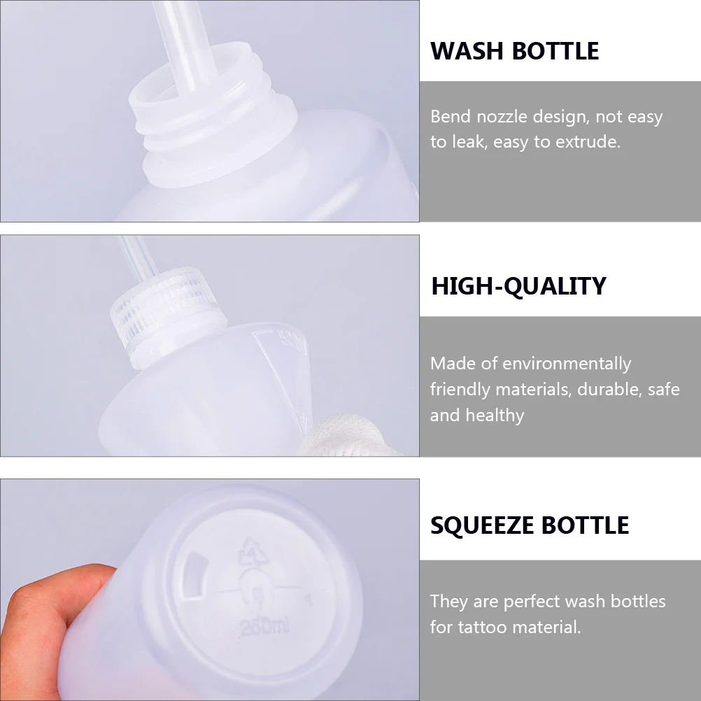 

2pcs Squeeze Bottles Clean Extrusion Safety Plastic Curved Mouth Light Weight Clear Scale Leakproof Flexible for Tattoo