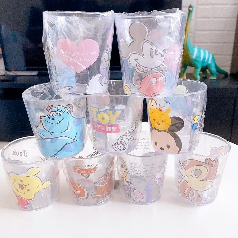 Disney Kids Cups Minnie Mickey Mouse Cup Mermaid Princess Transparent Plastic Milk Cup McQueen Cute Cartoon Toothbrushing Cup