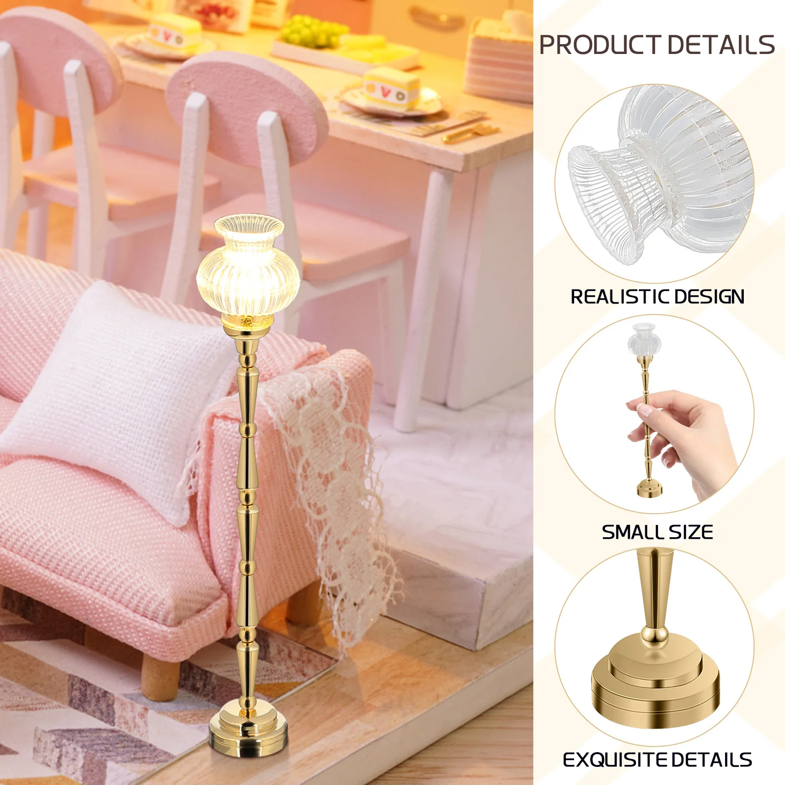 Lampada da Terra a Fiore in Miniatura 1:12, Lampada Dettagliata per Atmosfera Accogliente in Arredamenti e Decorazioni per Case in Miniatura