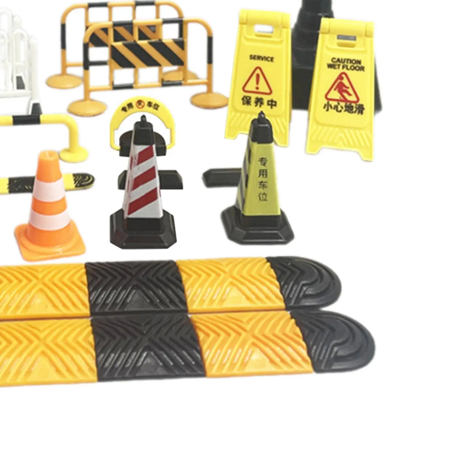 Toy Traffic Light Lamp with Street Signs and Cones for Kids Educational Road Playset