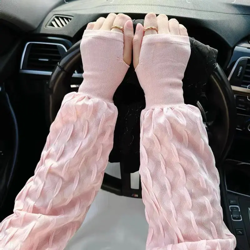 New Loose Fit Elastic Cuff Sun Arm Sleeves Cooling Sleeves for Cycling Driving Summer Fairy Solid Color Ice Silk Arm Covers