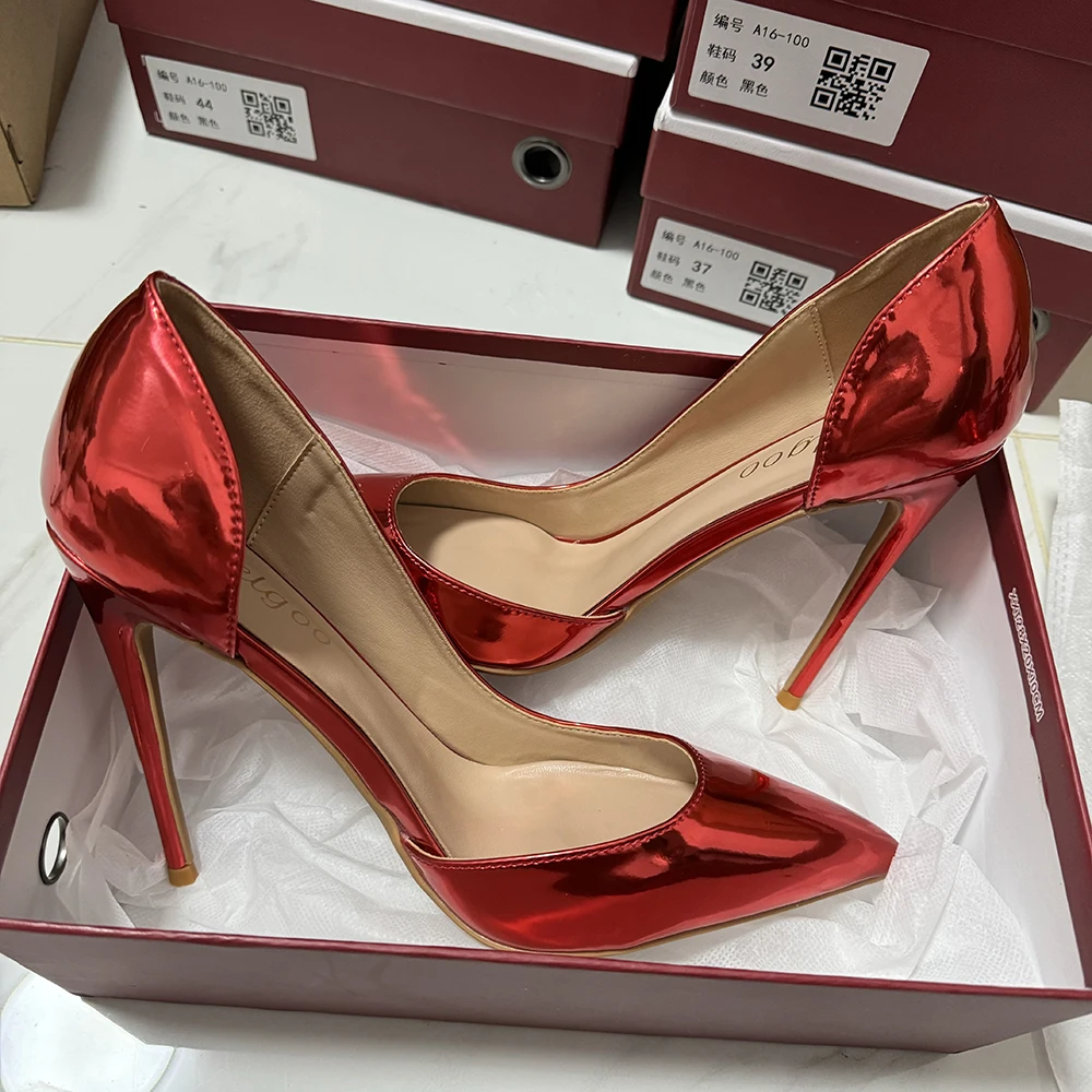 مثير أزياء المرأة لامعة براءات D'Orsay مدبب تو عالية الكعب الجانب قطع النادي الليلي خنجر مضخات الزفاف السيدات فستان الأحذية #4