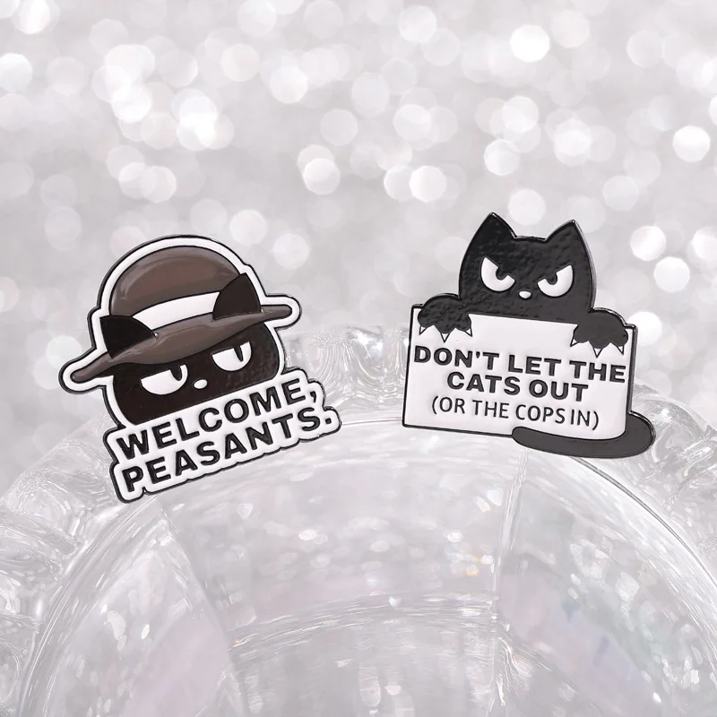 Evil Cats Badge Brooch Pins Cartoon Black Cat One Cat Short Of Crazy Letter Enamel Lapel Pin Accessory On Backpack Clothing Orna