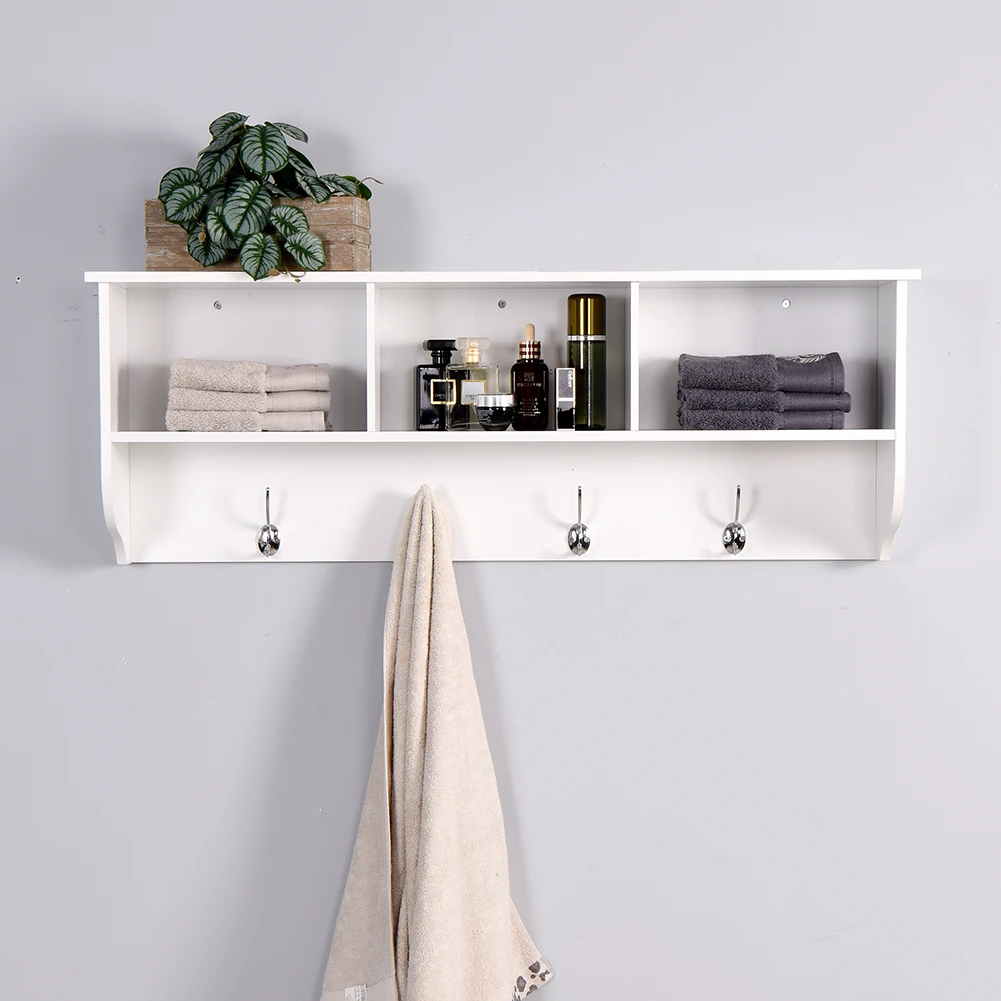 Wall-Mounted Coat Hooks With Storage Shelf & 4 Dual Hooks Rustic Wood Hanging Coat Rack For Kitchen, Bathroom, Entryway