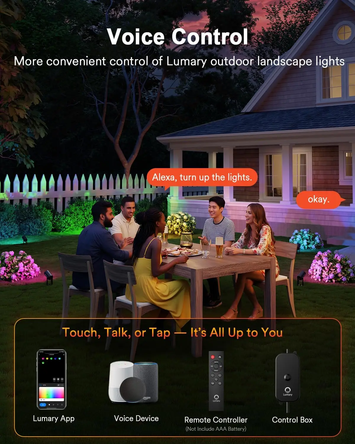 스마트 색상변경 야외 스포트라이트, 6개입 IP65 방수, 각각 500루멘, 정원용 앱/음성/리모컨 제어