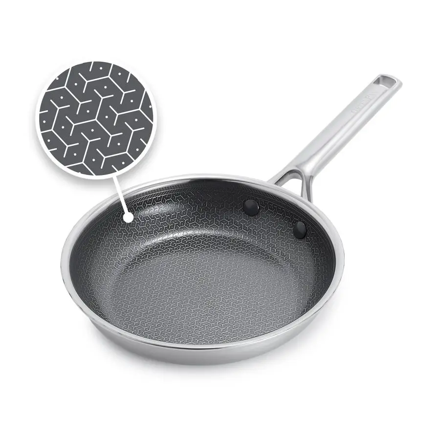 

Гибридная 8-секционная антипригарная сковорода из нержавеющей стали, керамическая сковорода APEX TriPly Thermobond без PFAS, совместима с индукционными и всеми типами плит.