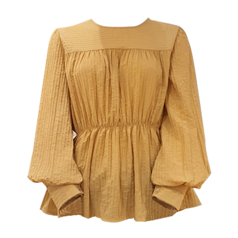 

Faionable Design Unique Women's irt Spring 2024 Long Sve Waist-Cinching Top Korean Sle Color Commute Faion