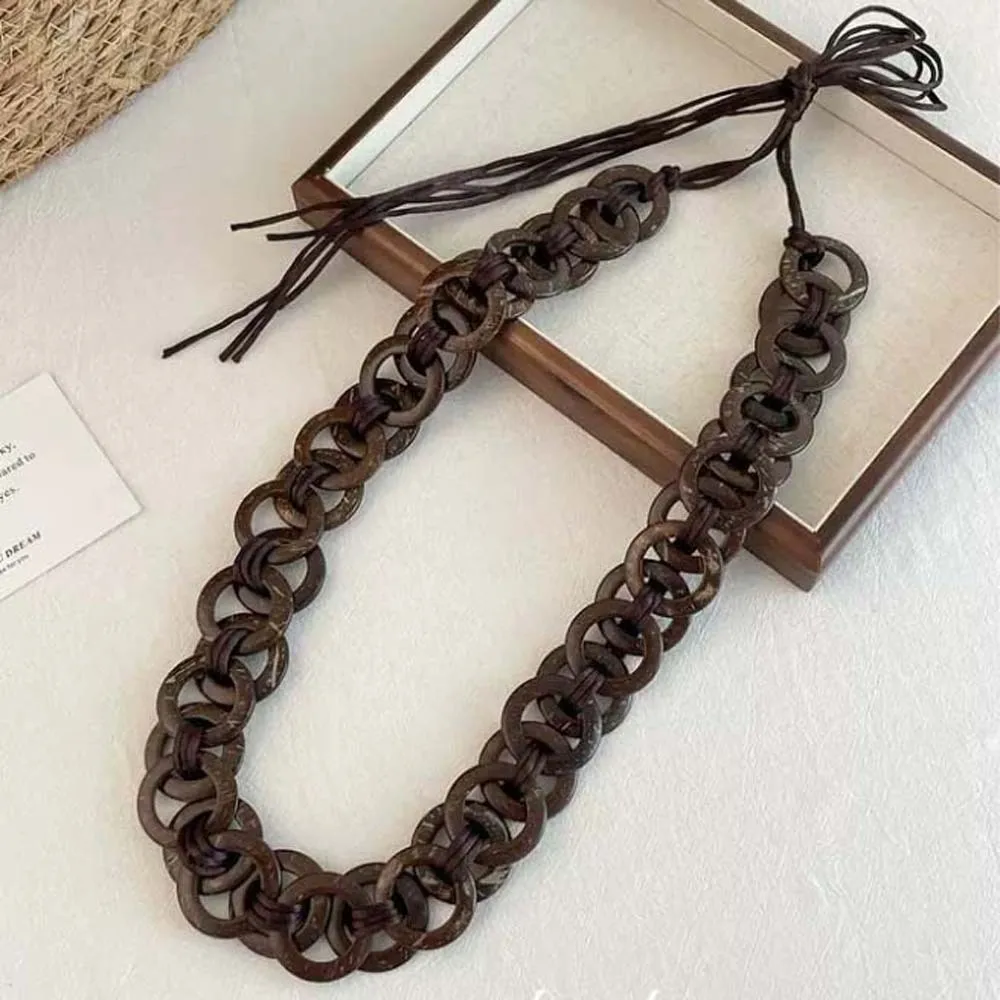 القهوة جوز الهند شل حزام منسوج قابل للتعديل طويل مطرز الخصر سلسلة الجينز ديكور اليدوية العرقية نمط النسيج حزام الخصر