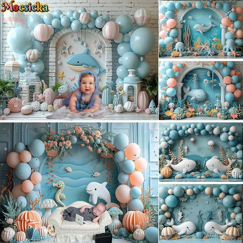 

Mocsicka Photography Background Arch Balloon Decor Birthday Party Baby Shower Kids Portrait Ocean Theme Backdrop Photo Studio