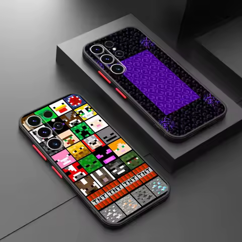 Green Pixel Monster Cartoon Phone Case for Samsung Galaxy S20 FE S25 S23 Ultra S22Plus S22 S24 Ultra S21 Shockproof Cover