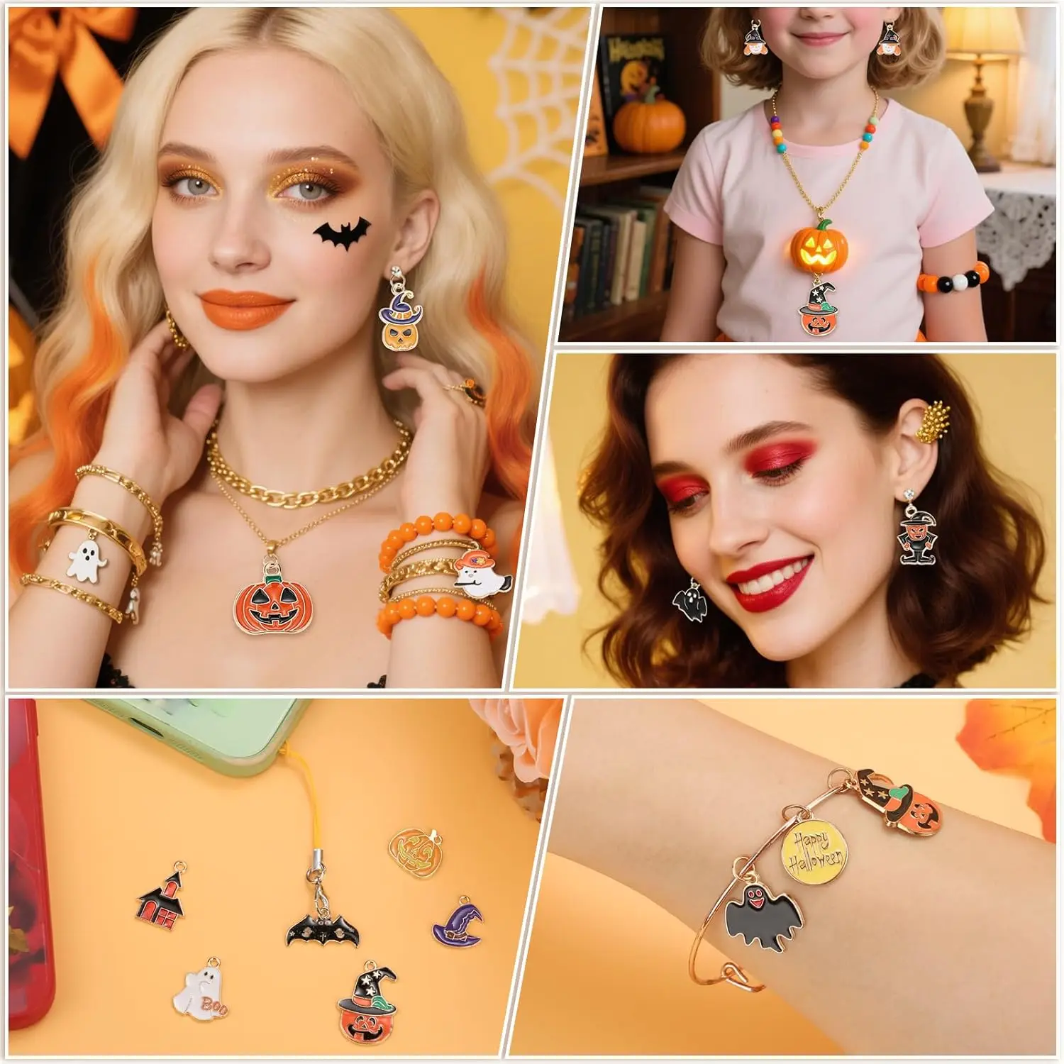 30 Stück Mini-Halloween-Anhänger aus Gold mit Emaille für Schmuckherstellung von Ohrringen, Armbändern und Halsketten – Detail 5