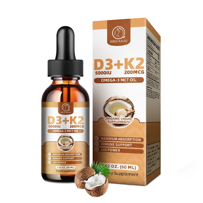 

BBEEAAUU 60ml Vitamin D3+K2 Drop with 350mcg Omega 3 Fast Absorption Support Joint Health and Muscle Growth