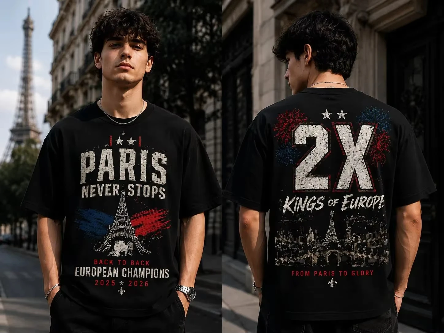 Camiseta PSG 2026 Back To Back Champions Merch 100% algodão, roupas unissex, camiseta masculina e feminina, camiseta casual para fãs Y2k, moda verão