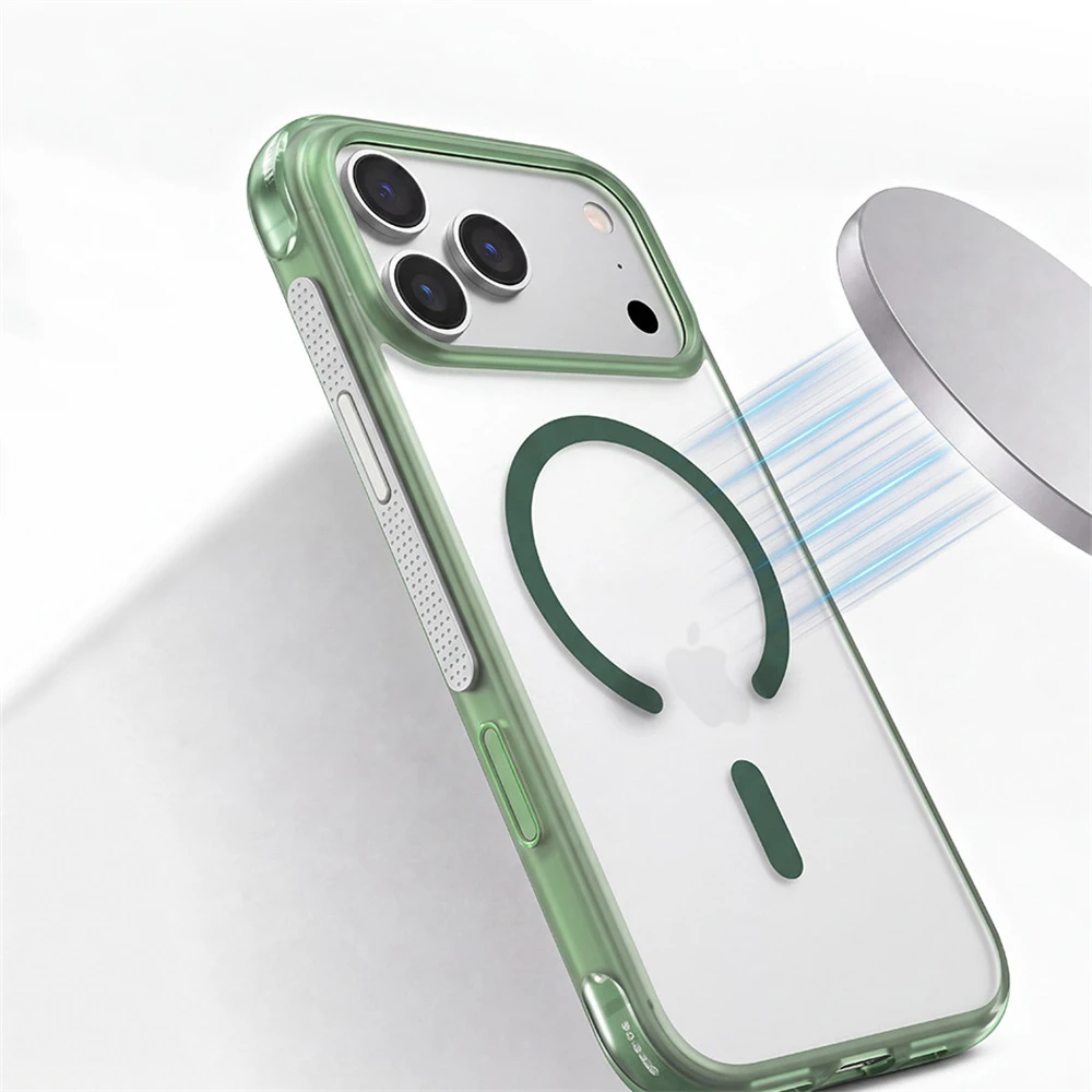 Matowe, półprzezroczyste etui z magnetycznym bumperem w cukierkowych kolorach do iPhone 18 17 16 Pro Max, kompatybilne z MagSafe, z przyciskiem na aparat, z poduszką powietrzną, odporne na wstrząsy. — zdjęcie produktu 5