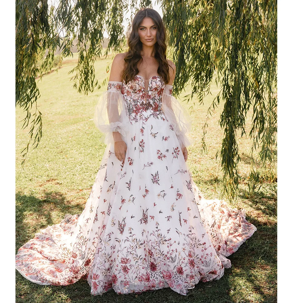 Plus Size Wedding Dresses For Bride Sweetheart A-line Bridal Gowns Detachable Puff Sleeve Applique Brides dress Customized