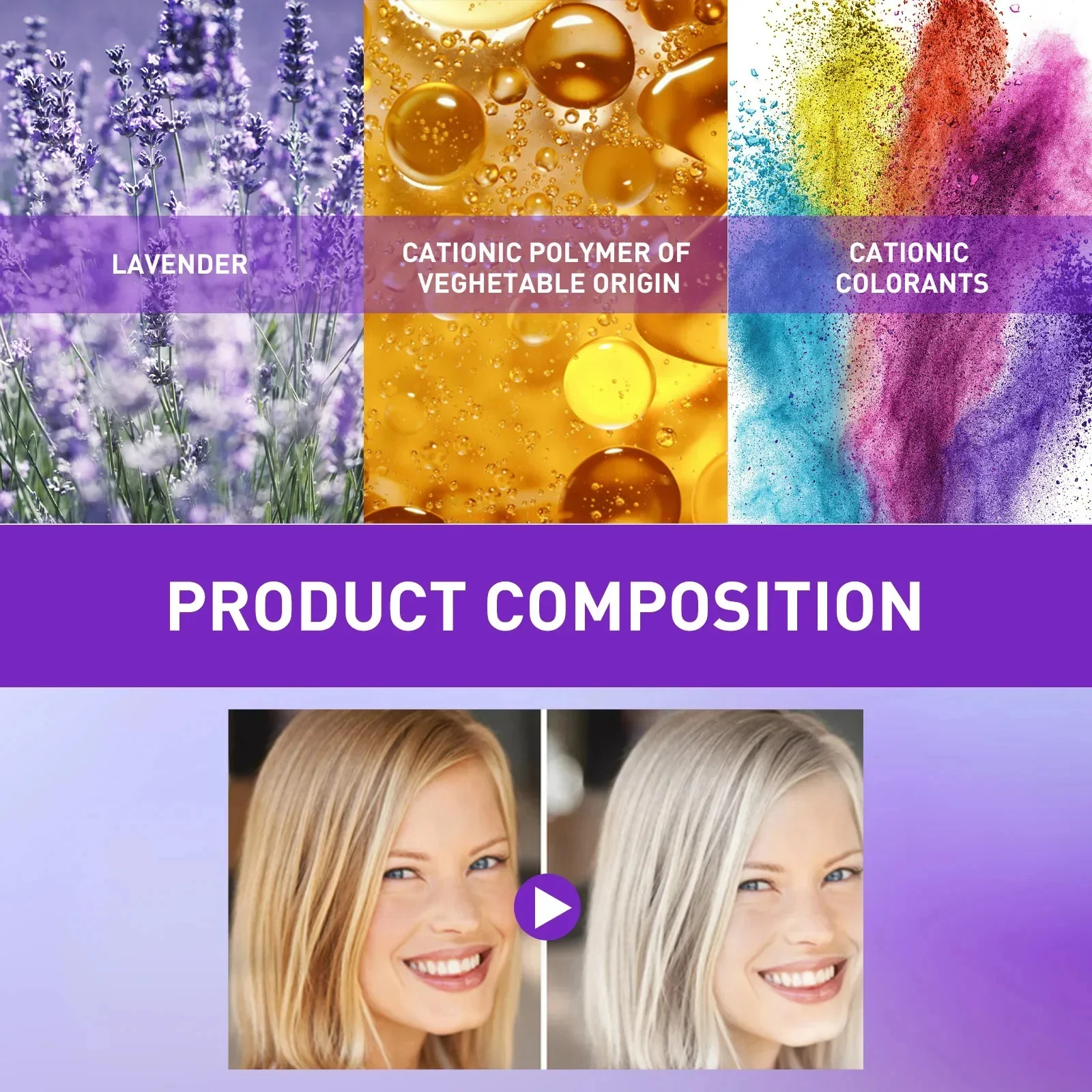 Shampoo colorante per capelli viola per biondo per coprire i capelli grigi Non irritanti che sbiadiscono giallo dopo la candeggina Shampoo per capelli rimedio per capelli grigi