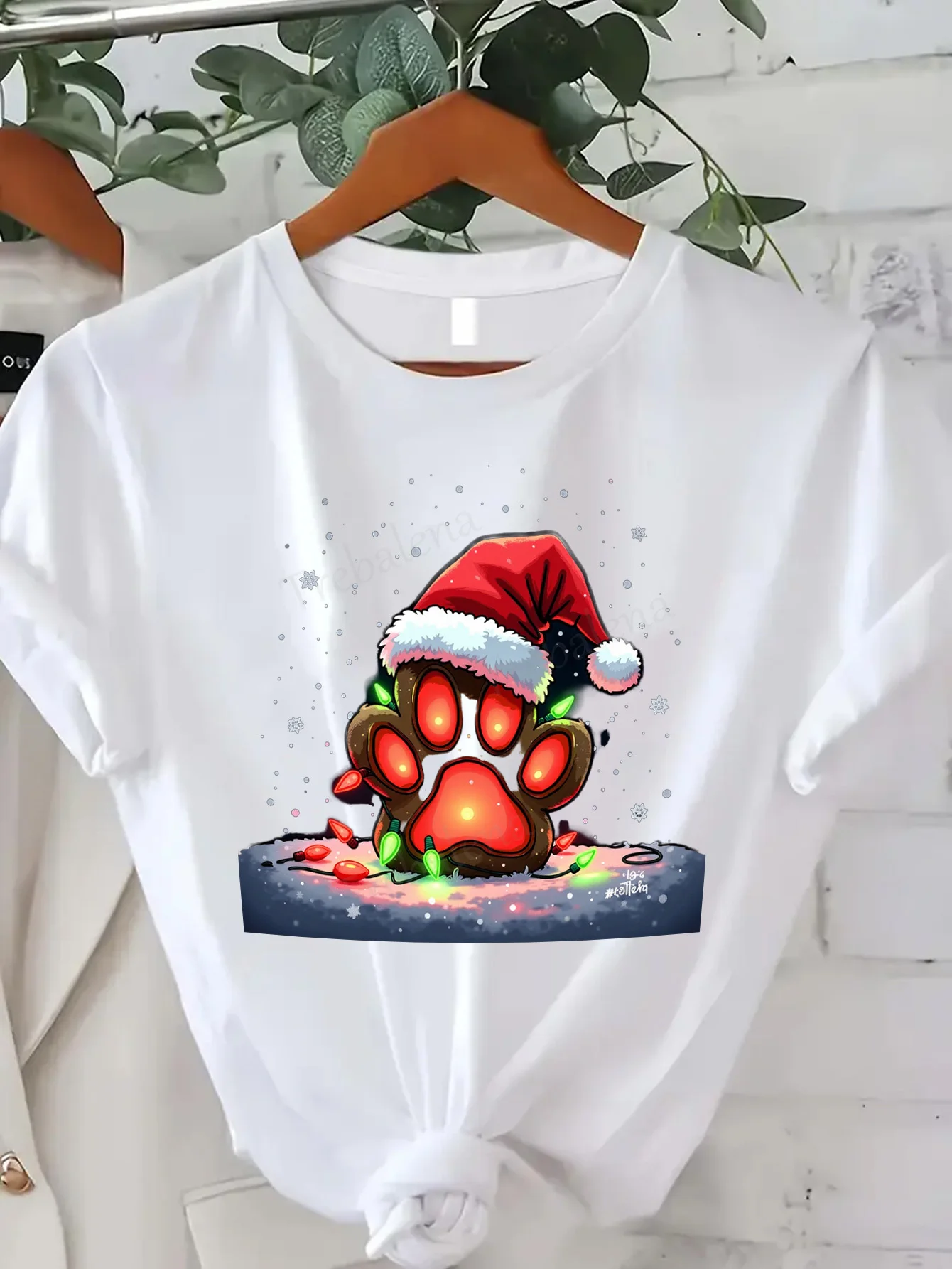 تي شيرت نسائي مريح مطبوع عليه تصميم احتفالي لعيد الميلاد بأكمام قصيرة ورقبة دائرية كاجوال للملابس الصيفية #5
