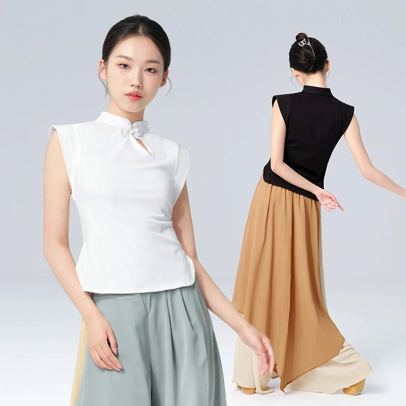 Women Dance Tops New Chinese Cheongsam Collar Clasp Dance Tops Stand Up Collar Classical Dance Costumes Waistcoat