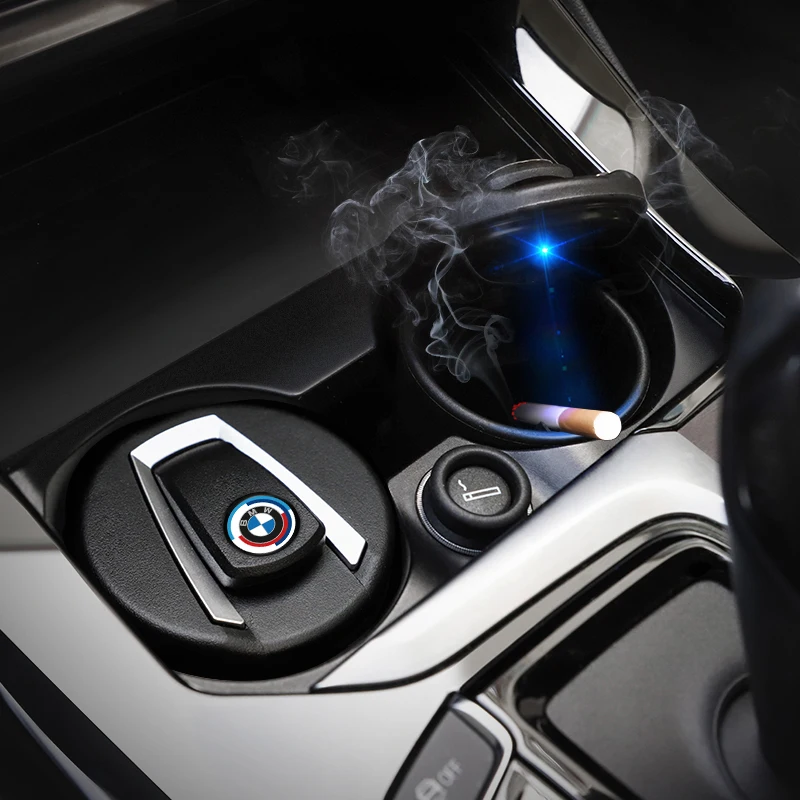 Car Logo LED Ashtray Cigarette Ash Holders Cup Car Interior For BMW 50th E46 E60 F30 F20 G30 G20 E53 F10 E90 E61 E62 E91 E28 X3