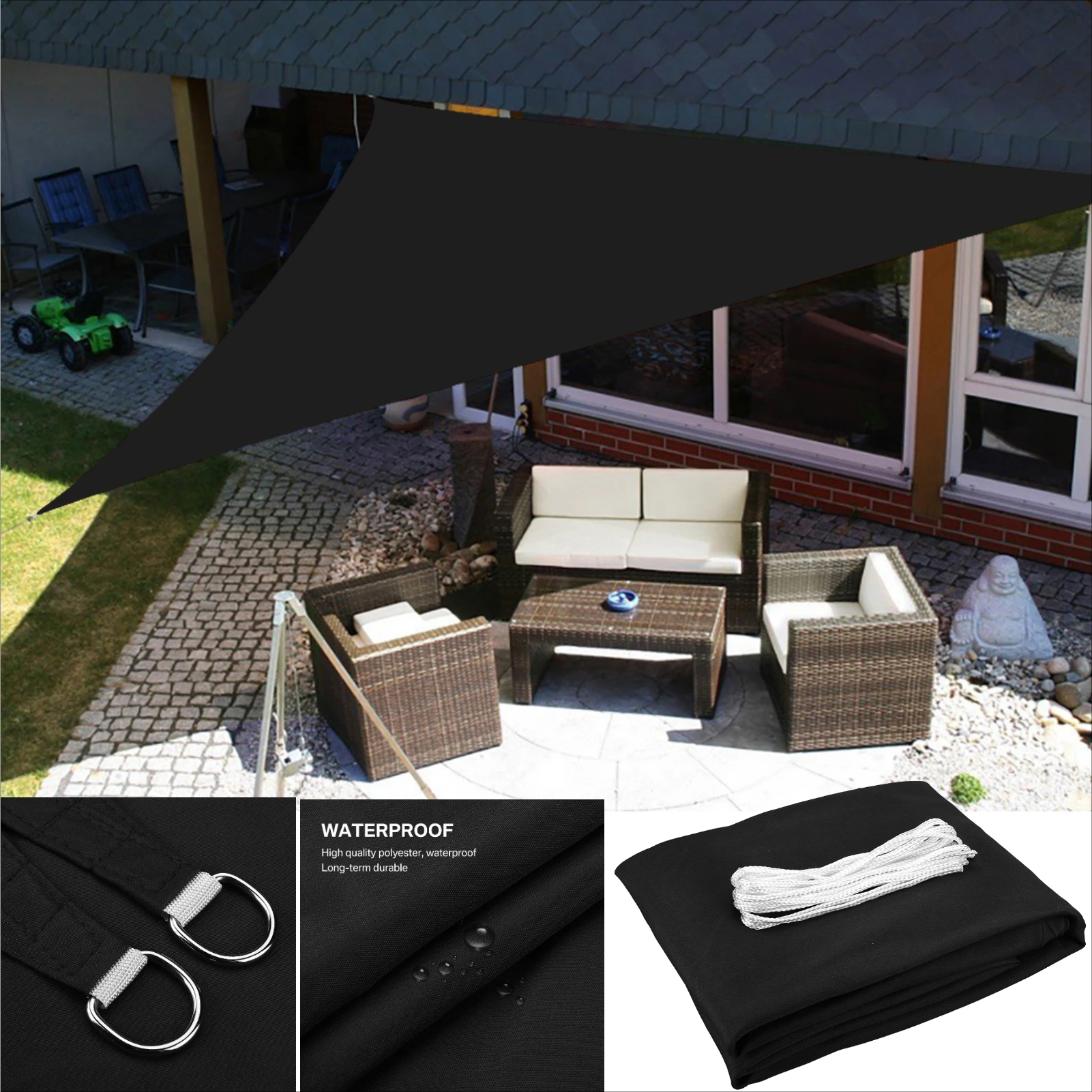 مثلث الشمس الظل الشراع في الهواء الطلق مقاوم للماء حديقة فناء بركة Awing المظلة للشاطئ التخييم المأوى ظلة الحماية ﻿ القماش