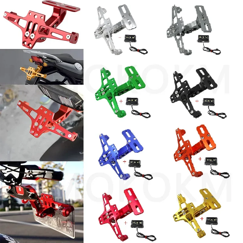 Motorcycle Universal Adjustable License Number Plate Bracket Rear Turn Signal LED Lamp Holder CNC Registration Plate Holder