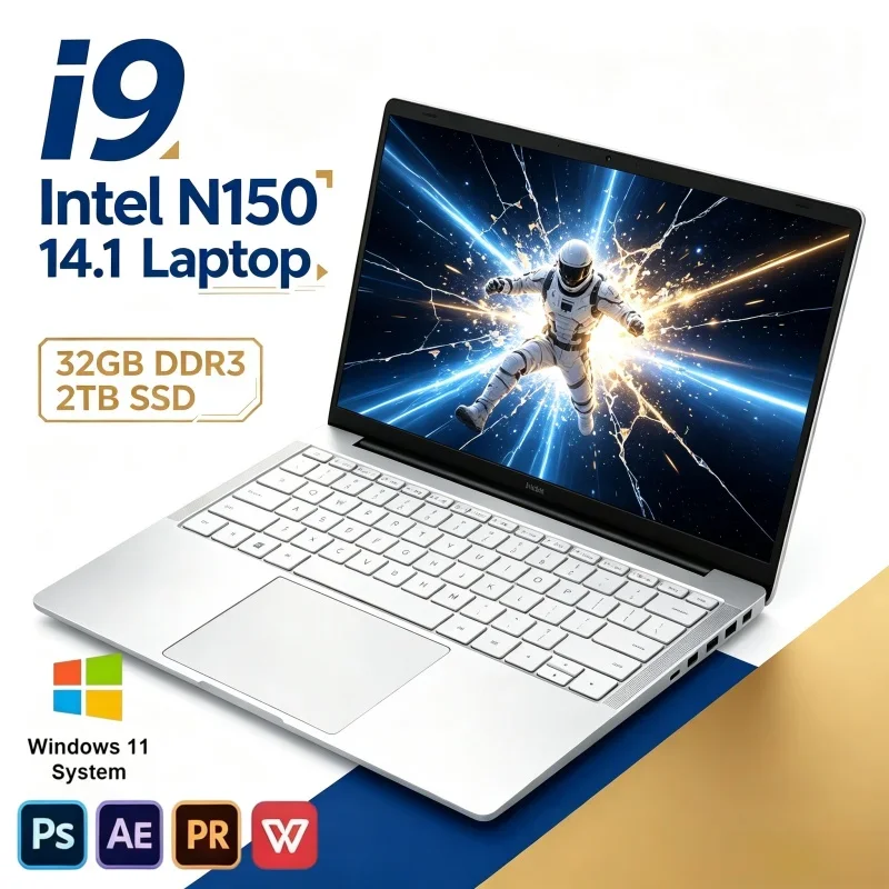 Best Seller 14.1 Inch Ultra Slim Notebook 2026 Intel N150 16/32GB 2TB SSD Win11 Study Office Laptop