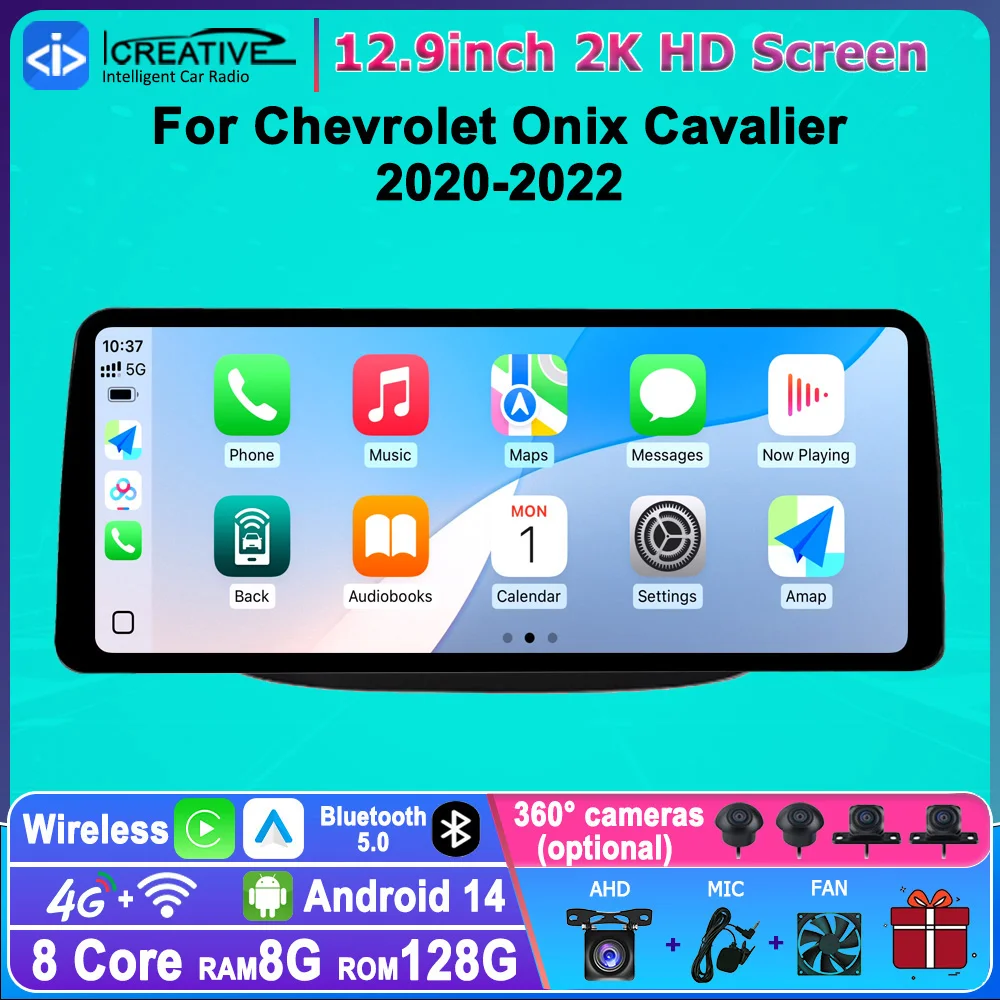 Nuevo 12,3 "Android 14 Radio de coche para Chevrolet Onix Cavalier 2020 2021 2022 Carplay Auto reproductor Multimedia estéreo 4G Wifi DSP Navi
