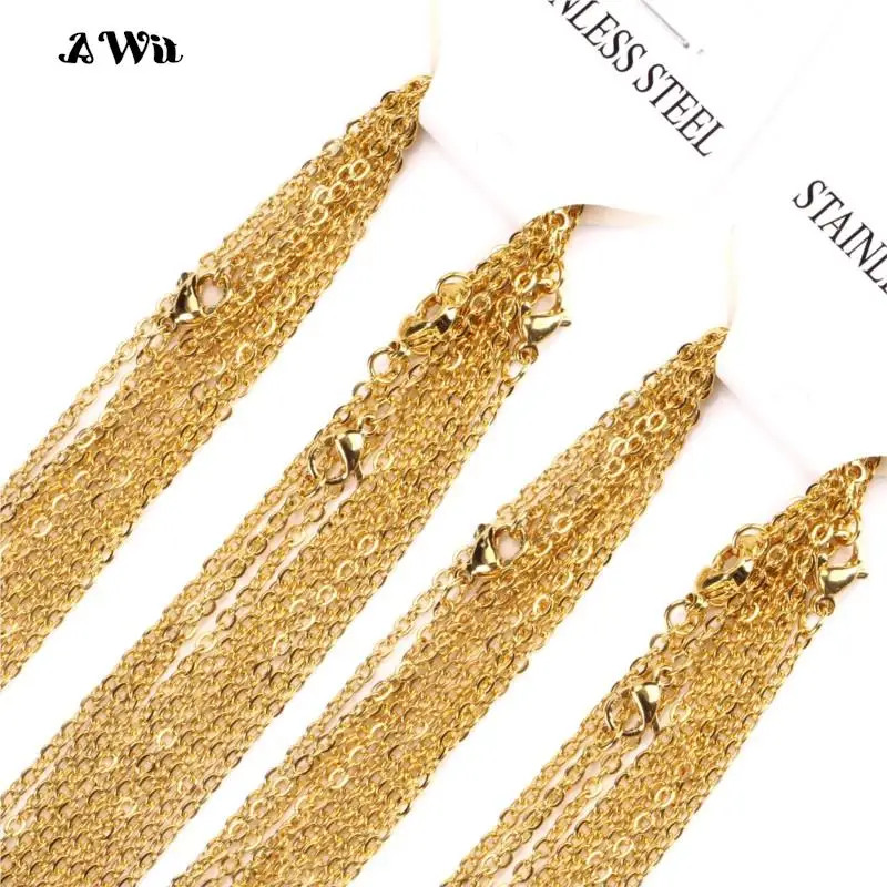 AWit Stainless Steel Chains Necklace Woman 10pcs/lot Bulk Wholesale DIY Rolo 2mm Chain No Fade Choker For Jewelry Making