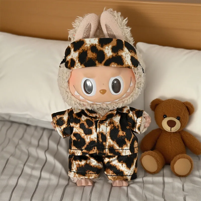 

Одежда Labubu 17 см, домашняя одежда, пижамы с леопардовым принтом, комплект из 3 предметов для повседневного наряда, пижама с маской для глаз (без куклы), аксессуары для кукол