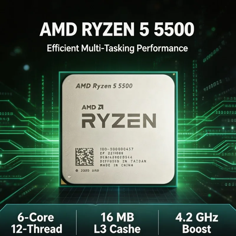 Ryzen 5 5500 R5 5500 7NM CPU 6‑Core 12‑Thread Processor 4.2GHz Boost 65W TDP L3 16MB Socket AM4 DDR4 Desktop Without Fan