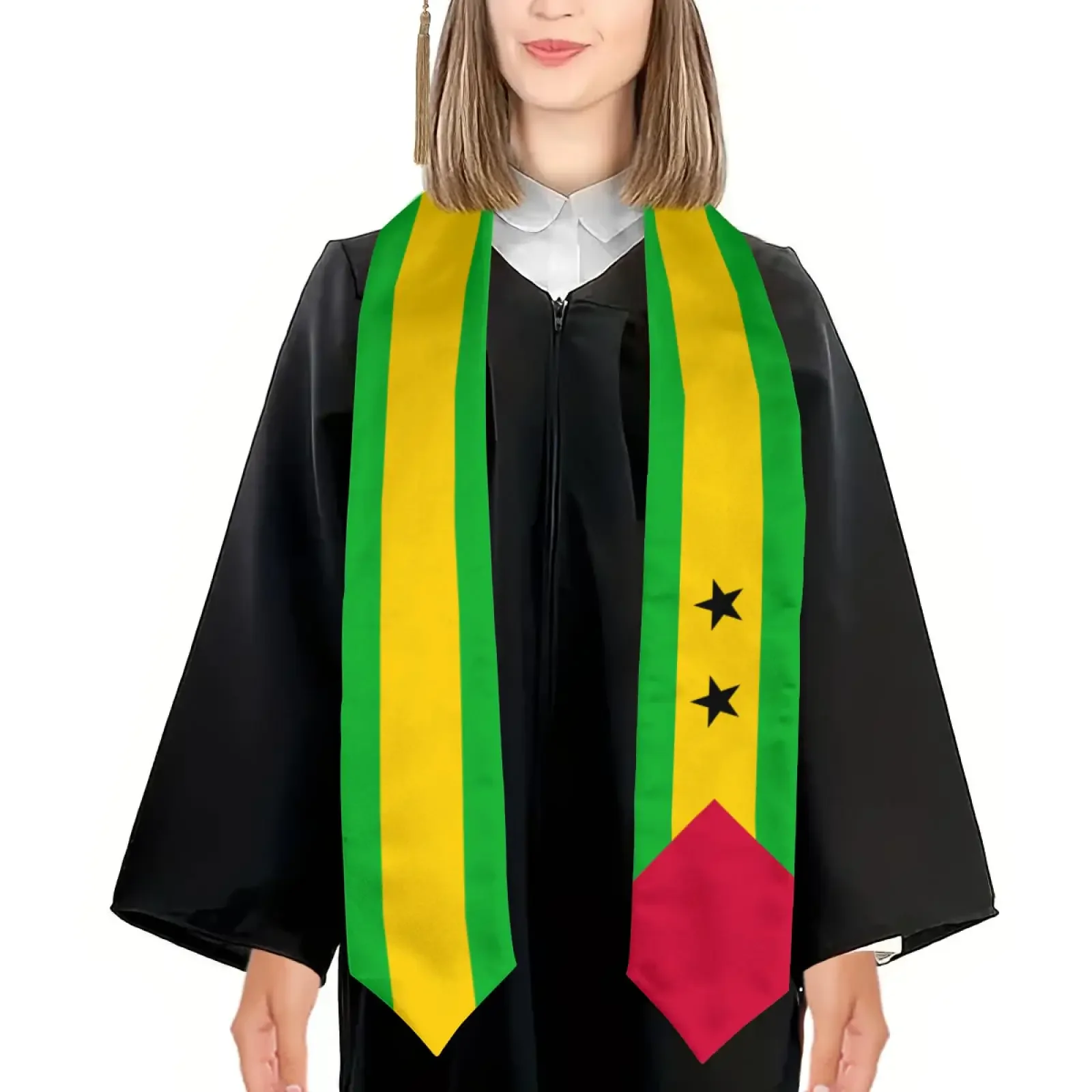 Sao Tome and Principe Flag Graduation Stole Shawl Sash Honor For Study Aboard International Students