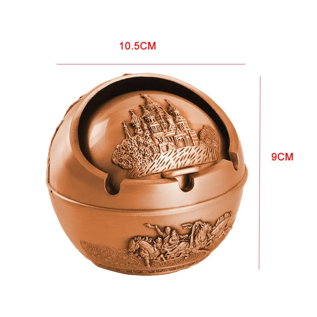 Metal Portable Ashtray Retro Antique Shaped Building Pattern Ashtray Windproof Lid Cigarette Accessories