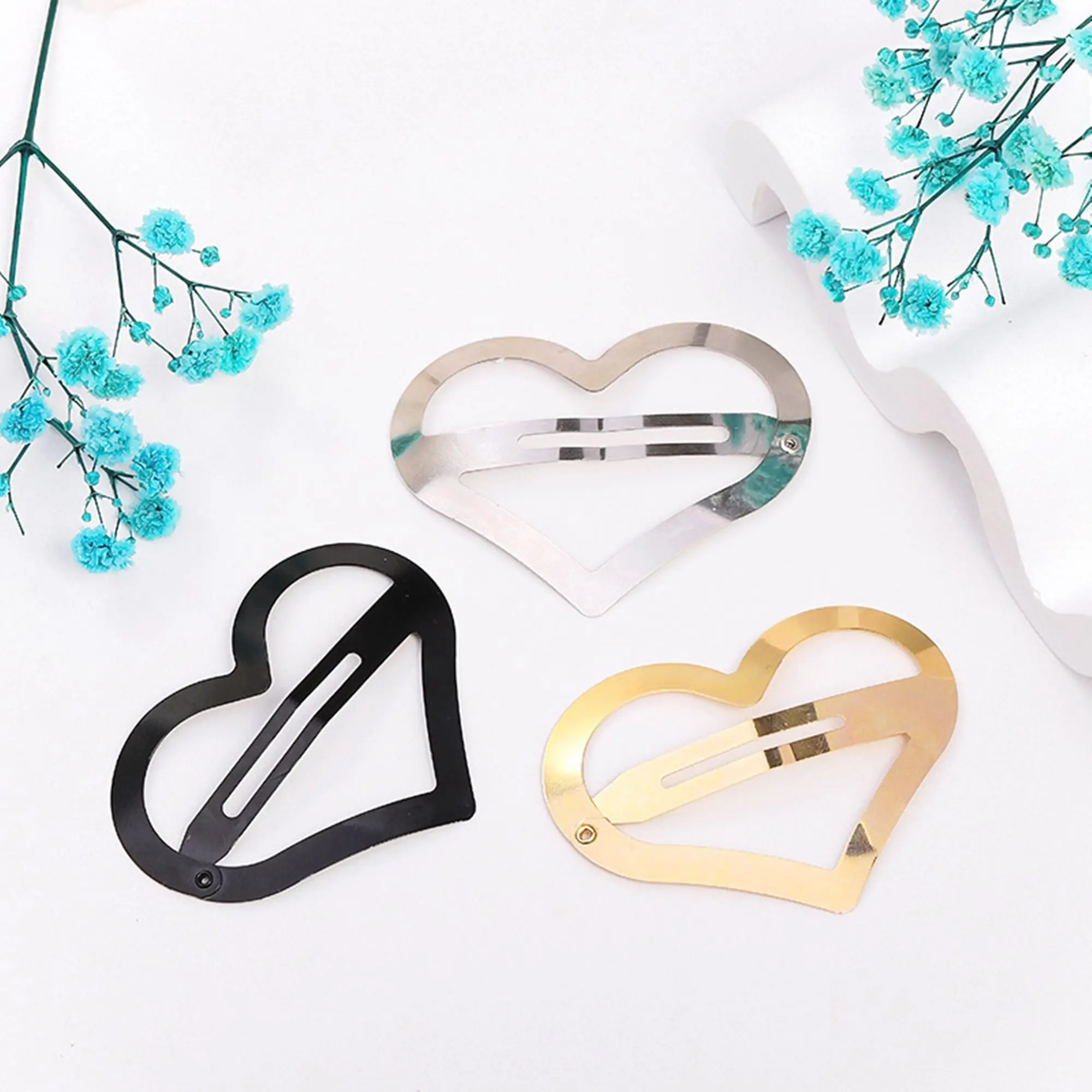 Em branco grampo de cabelo para fêmea, simples oco em forma de amor, quebrado clip BB, acessórios para cocar, DIY, cabeça, atacado, 20 pçs/lote