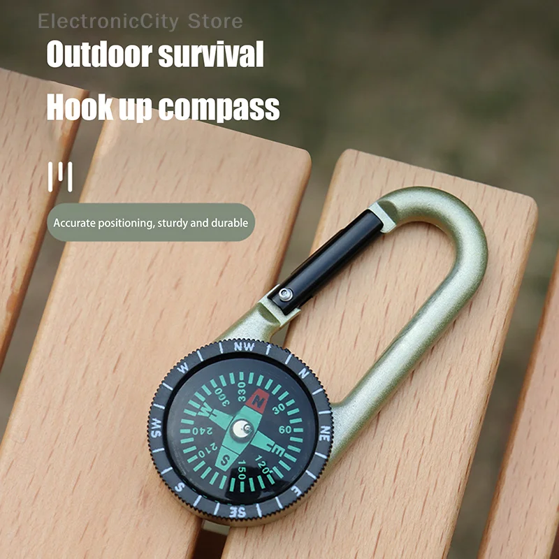 1PC Metal Outdoor Key Buckle Compass Double-sided Mountaineering Compass Multifunctional Thermometer North Needle Buckle