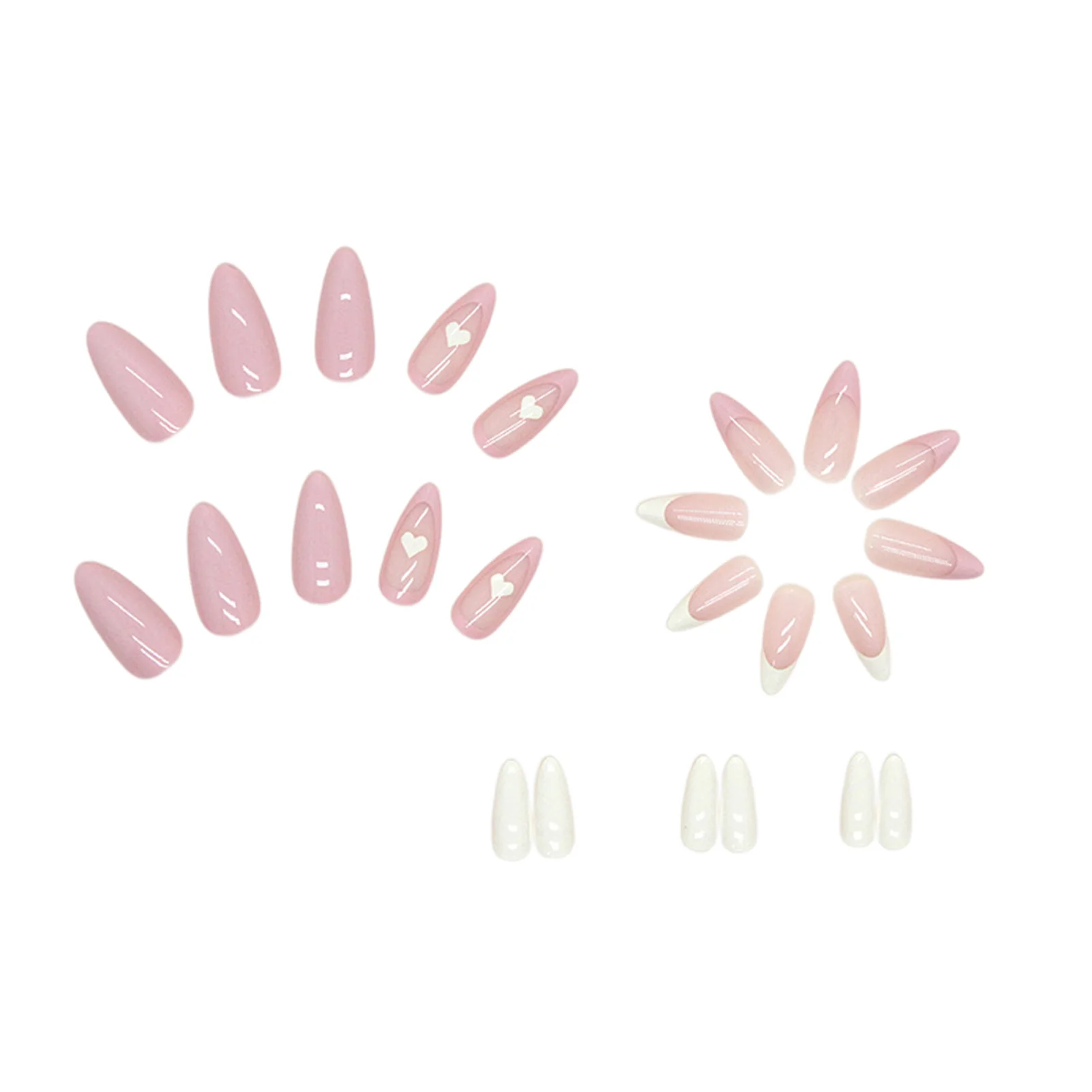 Pink & White Almond Fake Nails Noble and Elegant Style Manicure for Beginner in Nail Art Use