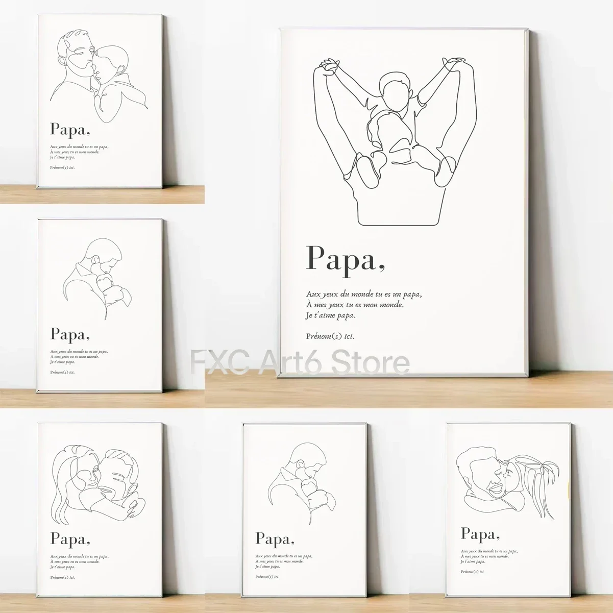 1 pièce - Affiche d'art sans cadre pour la Fête des Pères - Pères et fils et filles - Portrait minimaliste en ligne - Citation - Cadeau parfait pour le père