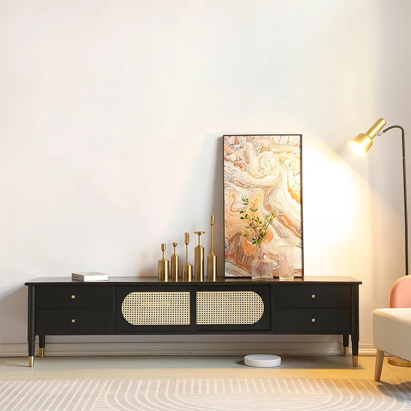 

Retro light luxury living room TV cabinet Solid wood locker Simple black storage cabinet Audio-visual cabinet combination